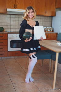 Alice Nekrasova Perches On The Kitchen Table And Plays With Her Perky Breasts