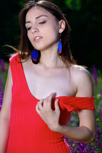 Russian Brunette Gabriele In Scarlet Lingerie