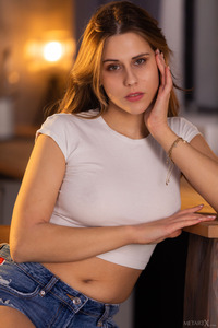 Amber Slassh Entices In Denim Shorts And Thongs During Solo Striptease Indoors