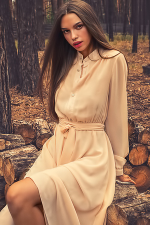 Alina stripping long dress in the woods