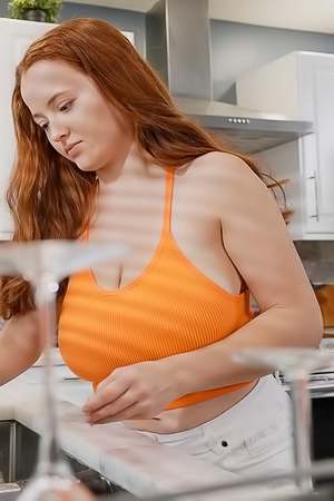 Red Eviee Cleaning Topless!