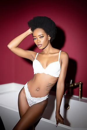Alicia Sexy Ebony Strips Her White Lingerie