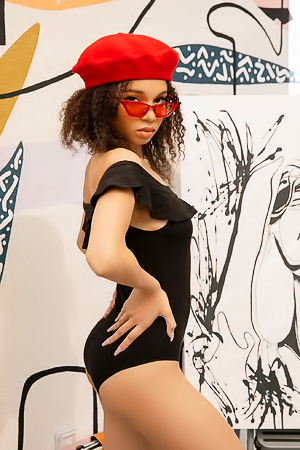 Lily Lilac Poses Nude Outdoors In A Red Beret And Black Bodysuit, Teasing With Sensual Slow-burn Artistry