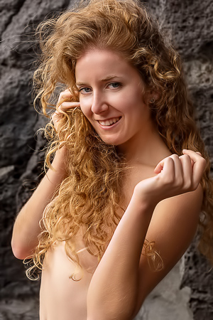 Gialio Basks Nude With Curly Hair And Erect Nipples Under The Open Sky