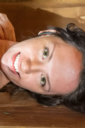 Avlas Shaded Breasts And Eager Smile On The Bench